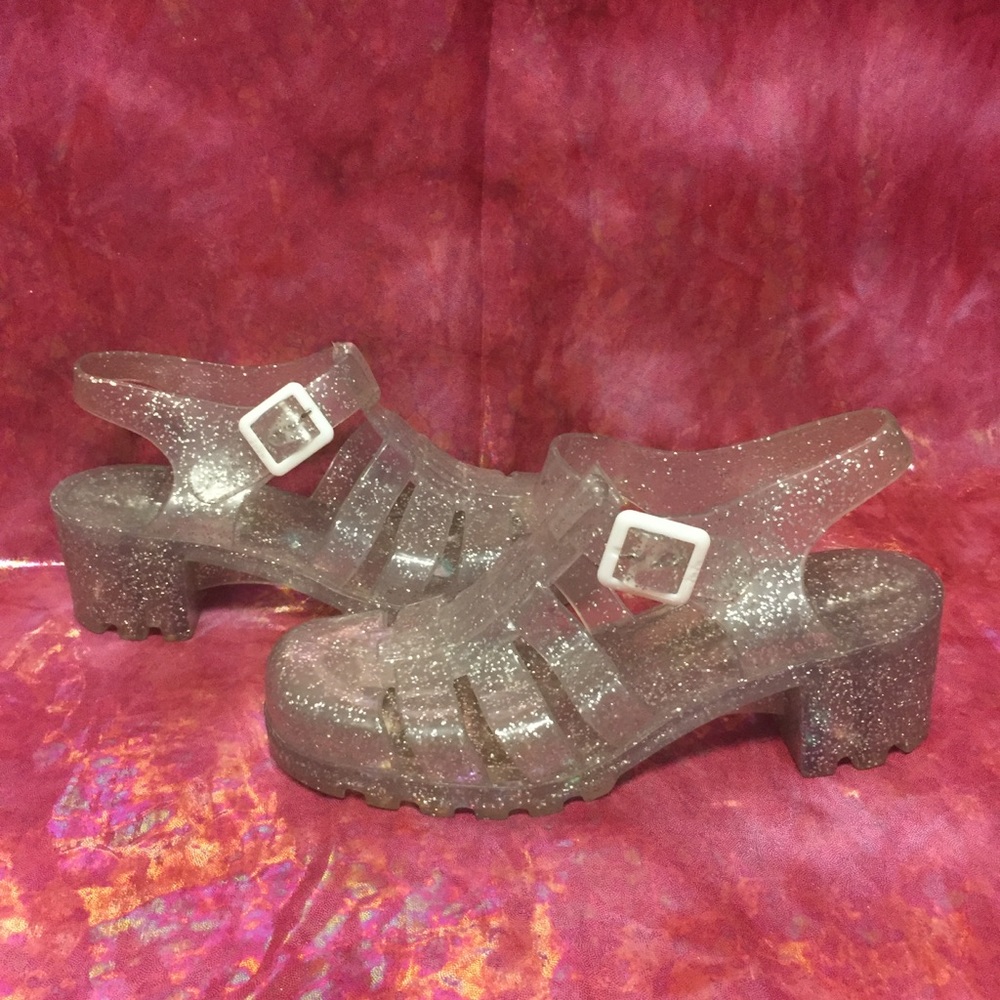 Vintage 90s Clear Glitter Jelly Chunky Sandals